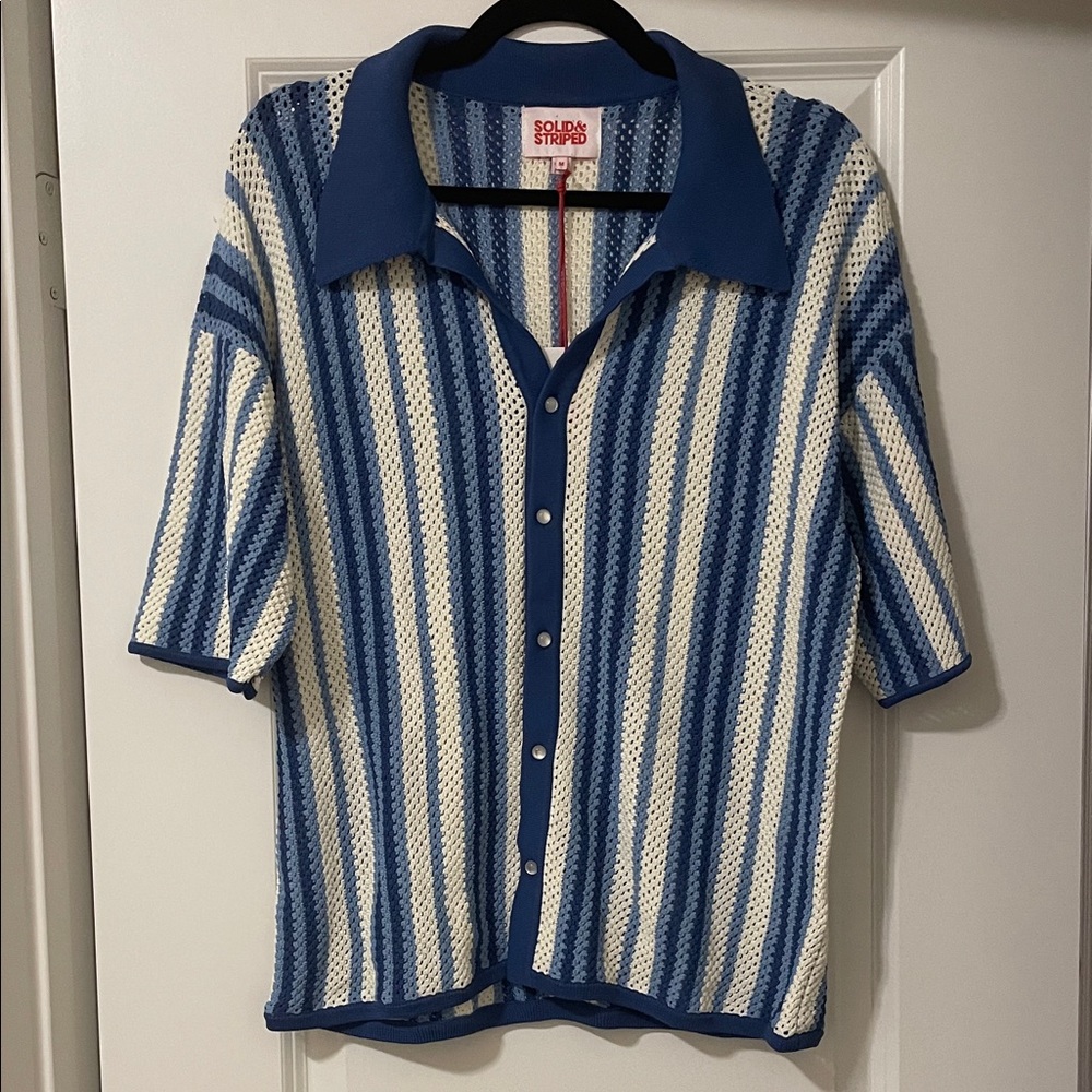 SOLID & STRIPED Blue and White Striped Knit Top, Size M, EUC - Picture 4 of 7